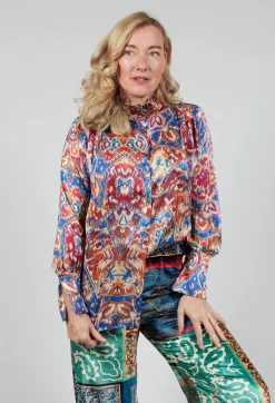 Sfizio Shirts & Blouses^High Neck Blouse with Ruffle in Azarro Print
