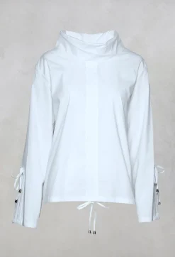 Nijii Shirts & Blouses^High Neck Blouse with Tie Detailed Sleeves in White