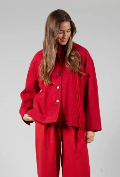 SOH Jackets^High Neck Jacket with Contrast Lining in Dark Red