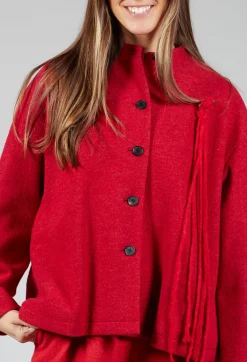SOH Jackets^High Neck Jacket with Contrast Lining in Dark Red