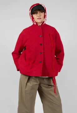 SOH Jackets^High Neck Jacket with Contrast Lining in Dark Red
