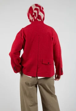 SOH Jackets^High Neck Jacket with Contrast Lining in Dark Red