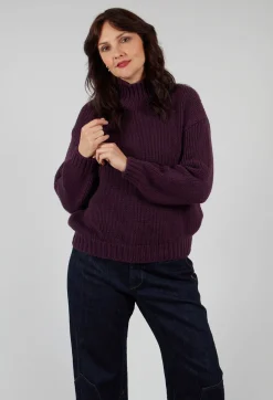 M J Watson Jumpers^High Neck Jumper in Aubergine