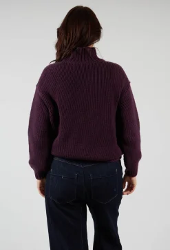 M J Watson Jumpers^High Neck Jumper in Aubergine