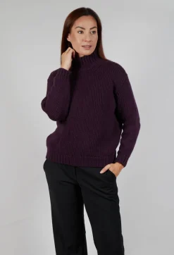 M J Watson Jumpers^High Neck Jumper in Aubergine