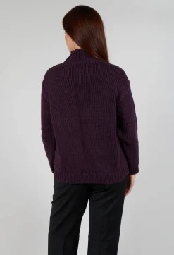M J Watson Jumpers^High Neck Jumper in Aubergine
