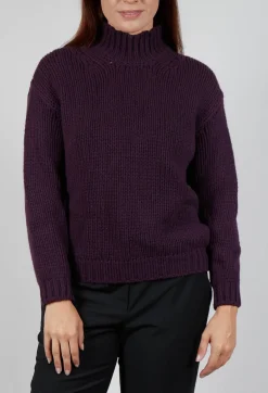 M J Watson Jumpers^High Neck Jumper in Aubergine