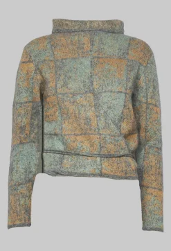 Sarah Pacini Jumpers^High Neck Jumper with Check Design in Grey Multicolour