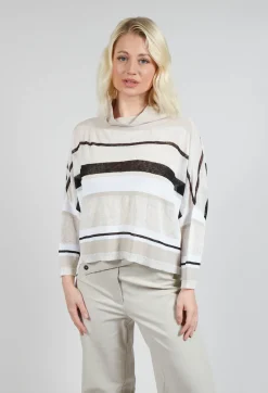 Sarah Pacini Jumpers^High Neck Knitted Top in Beige Stripe