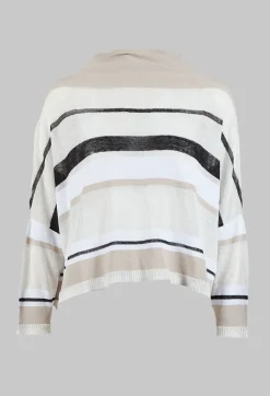 Sarah Pacini Jumpers^High Neck Knitted Top in Beige Stripe