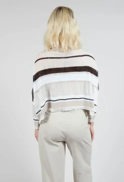 Sarah Pacini Jumpers^High Neck Knitted Top in Beige Stripe