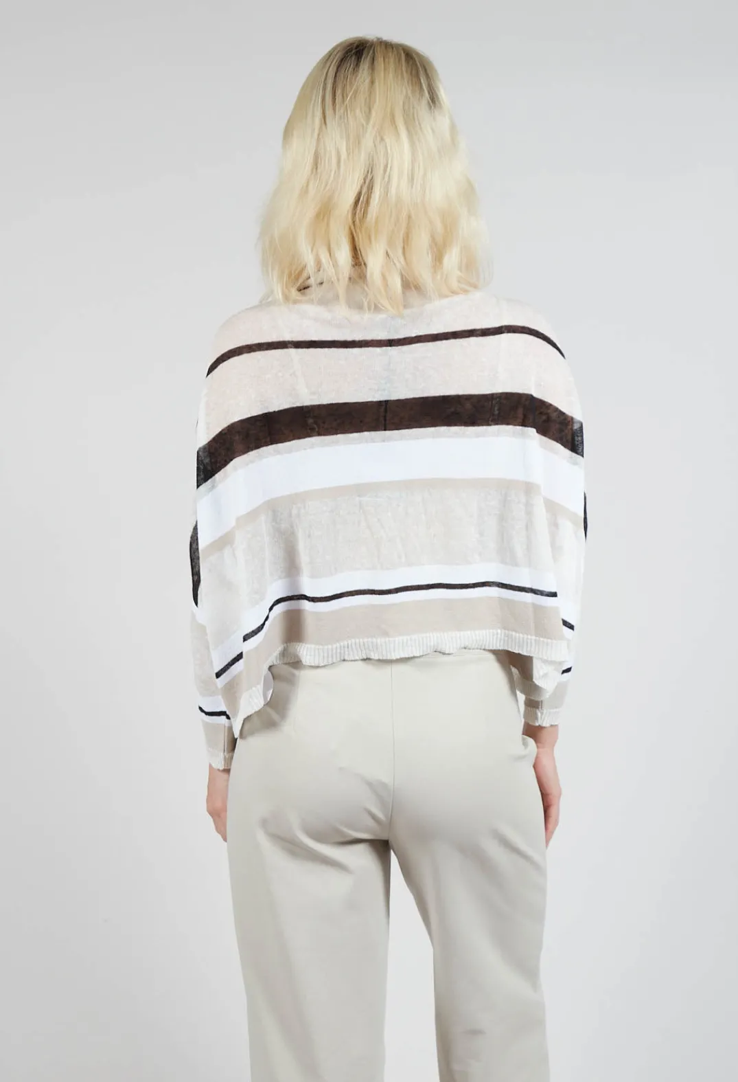 Sarah Pacini Jumpers^High Neck Knitted Top in Beige Stripe