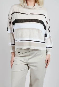 Sarah Pacini Jumpers^High Neck Knitted Top in Beige Stripe