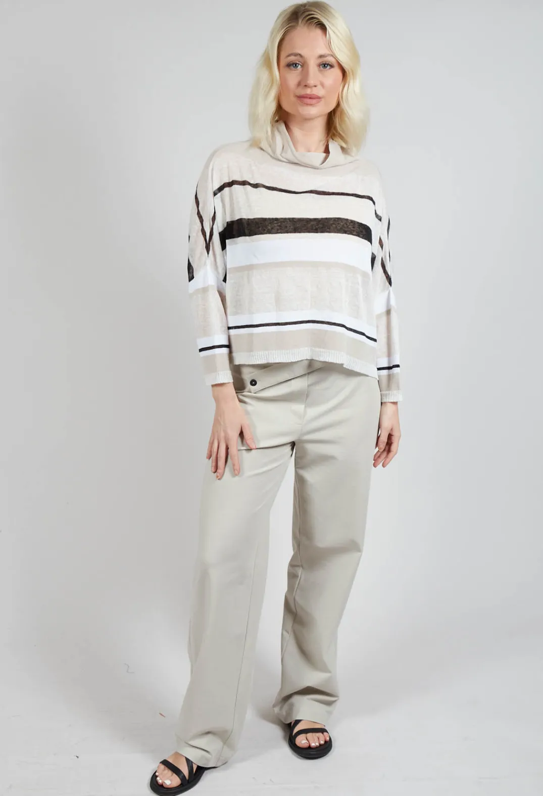 Sarah Pacini Jumpers^High Neck Knitted Top in Beige Stripe