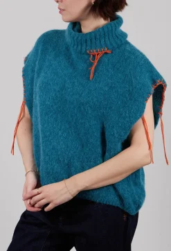 Be Your Essence Tops^High Neck Knitted Vest in Teal