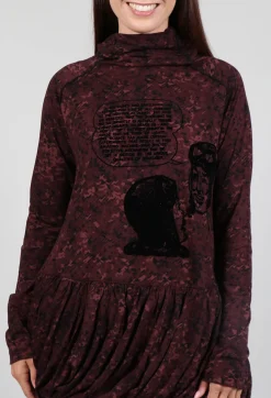 Rundholz Black Label Tops^High Neck Top with Bubble Hem in Wood Flock Print