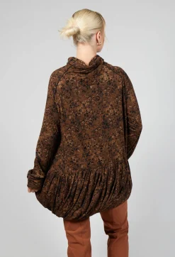 Rundholz Black Label Tops^High Neck Top with Bubble Hem in Bronze Flock Print