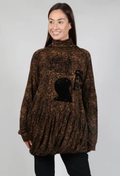 Rundholz Black Label Tops^High Neck Top with Bubble Hem in Bronze Flock Print