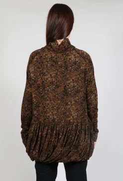 Rundholz Black Label Tops^High Neck Top with Bubble Hem in Bronze Flock Print
