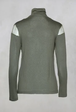 Nijii Shirts & Blouses^High Neck Top with Sheer Inserts in Khaki