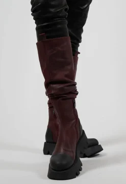 Lofina Boots^High Ruched Boots in Gasoline Lagrain