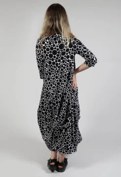 Bread and Butter Dresses^High-Neck Jersey Dress in White with Black Pois