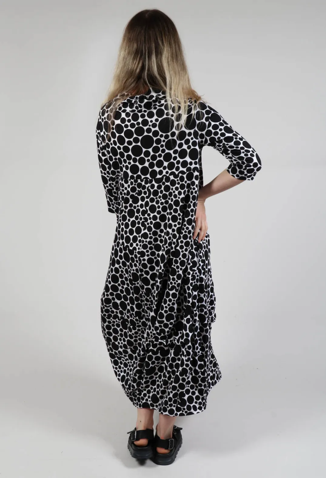 Bread and Butter Dresses^High-Neck Jersey Dress in White with Black Pois