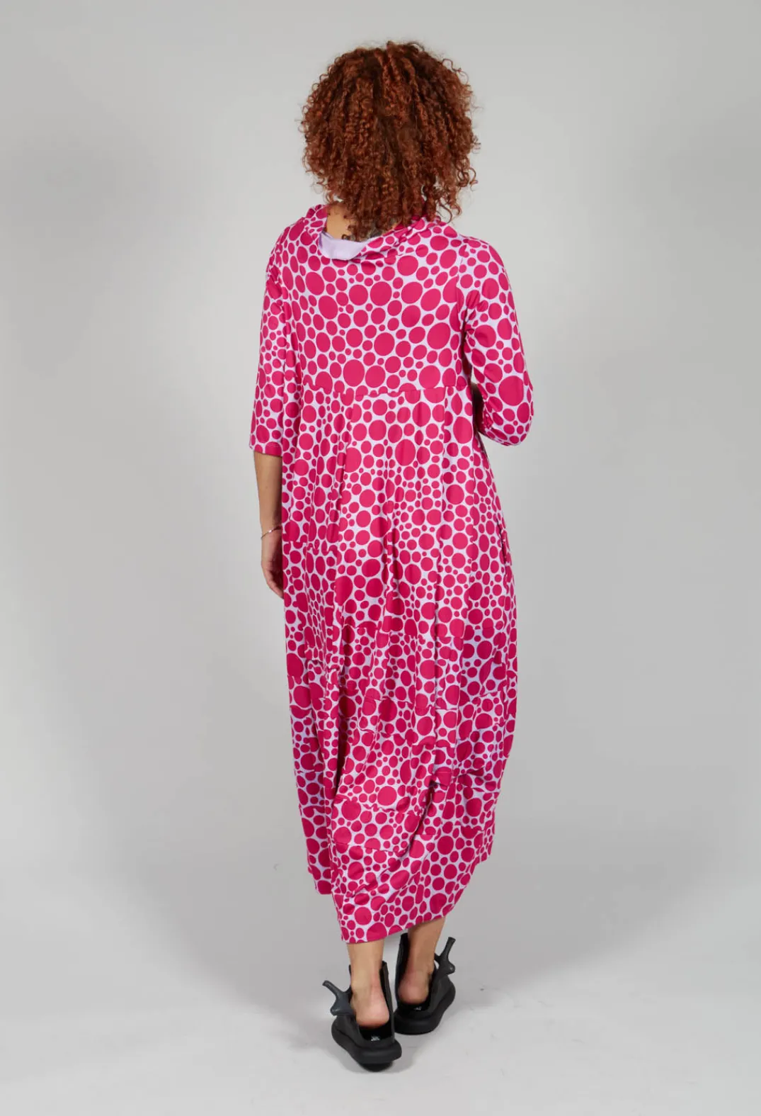 Bread and Butter Dresses^High-Neck Jersey Dress in Lilac with Fuschia Pois