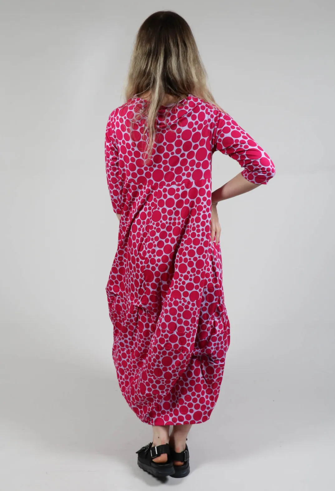 Bread and Butter Dresses^High-Neck Jersey Dress in Lilac with Fuschia Pois