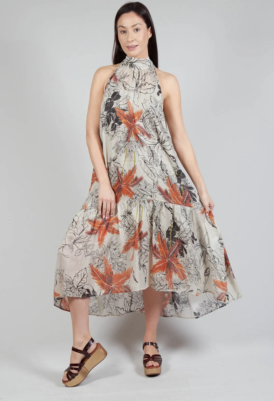 Sfizio Dresses^High-Neck Shift Dress in Palms Print