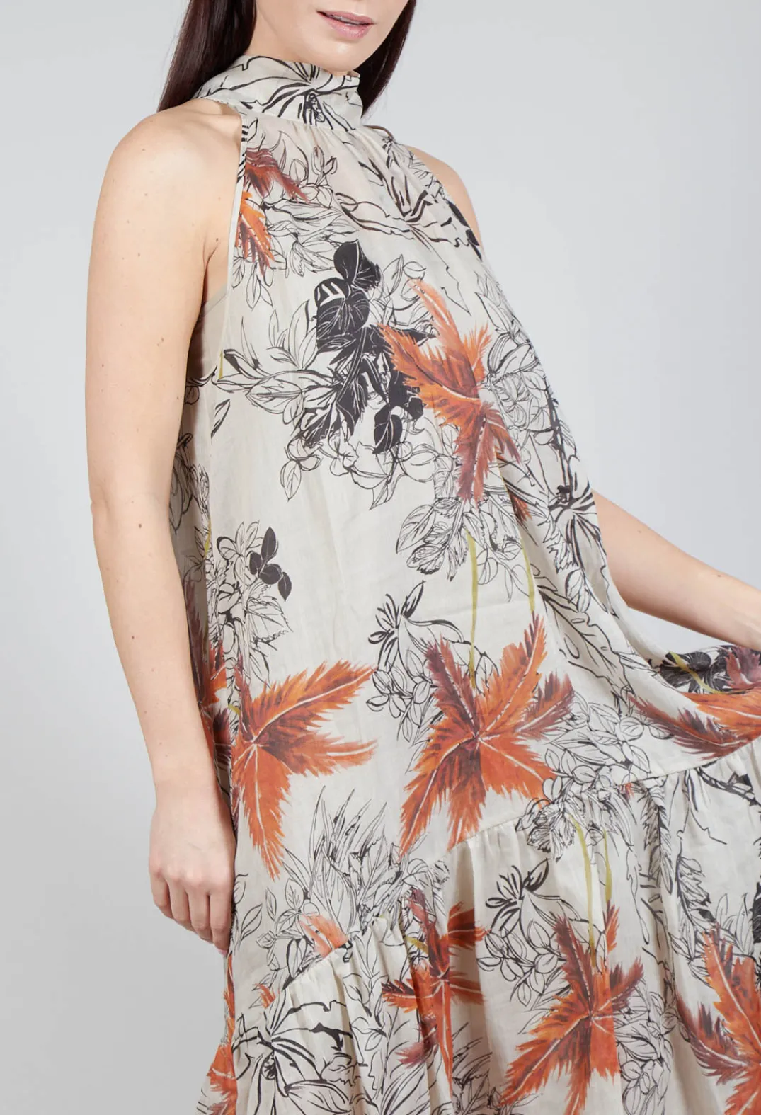 Sfizio Dresses^High-Neck Shift Dress in Palms Print