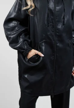 Sarah Pacini Jackets^Hooded Batwing Metallic Look Jacket