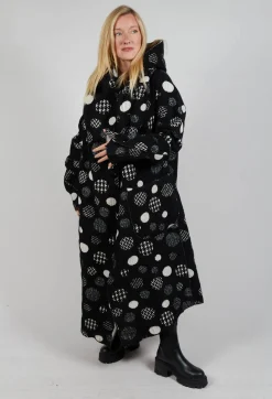 Bread and Butter Coats^Hooded Oversized Fit Coat in Black with White Pois