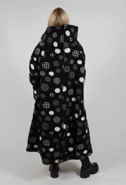 Bread and Butter Coats^Hooded Oversized Fit Coat in Black with White Pois