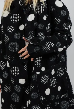 Bread and Butter Coats^Hooded Oversized Fit Coat in Black with White Pois