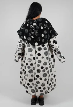 Bread and Butter Coats^Hooded Oversized Fit Coat in White with Black Pois