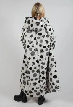 Bread and Butter Coats^Hooded Oversized Fit Coat in White with Black Pois