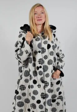 Bread and Butter Coats^Hooded Oversized Fit Coat in White with Black Pois