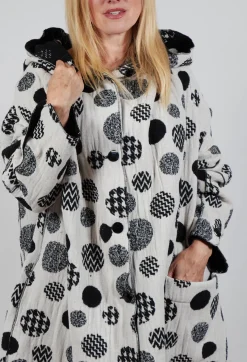 Bread and Butter Coats^Hooded Oversized Fit Coat in White with Black Pois