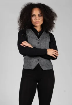 Sarah Pacini Tops^Hooded Waistcoat in Grey