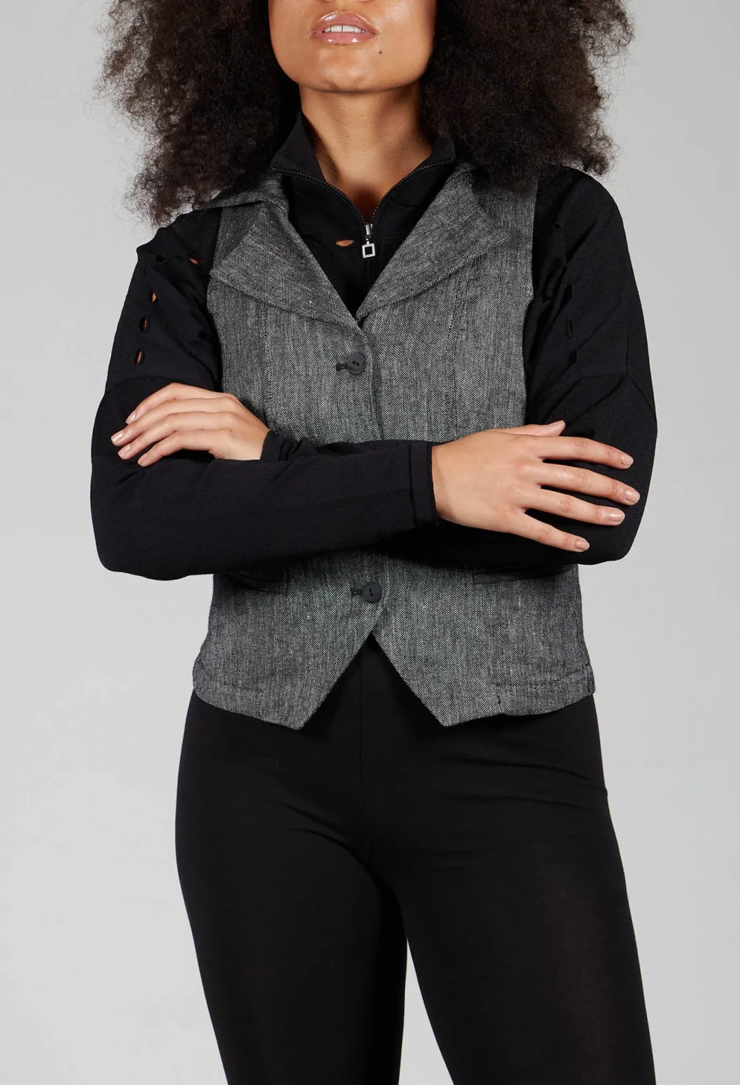Sarah Pacini Tops^Hooded Waistcoat in Grey