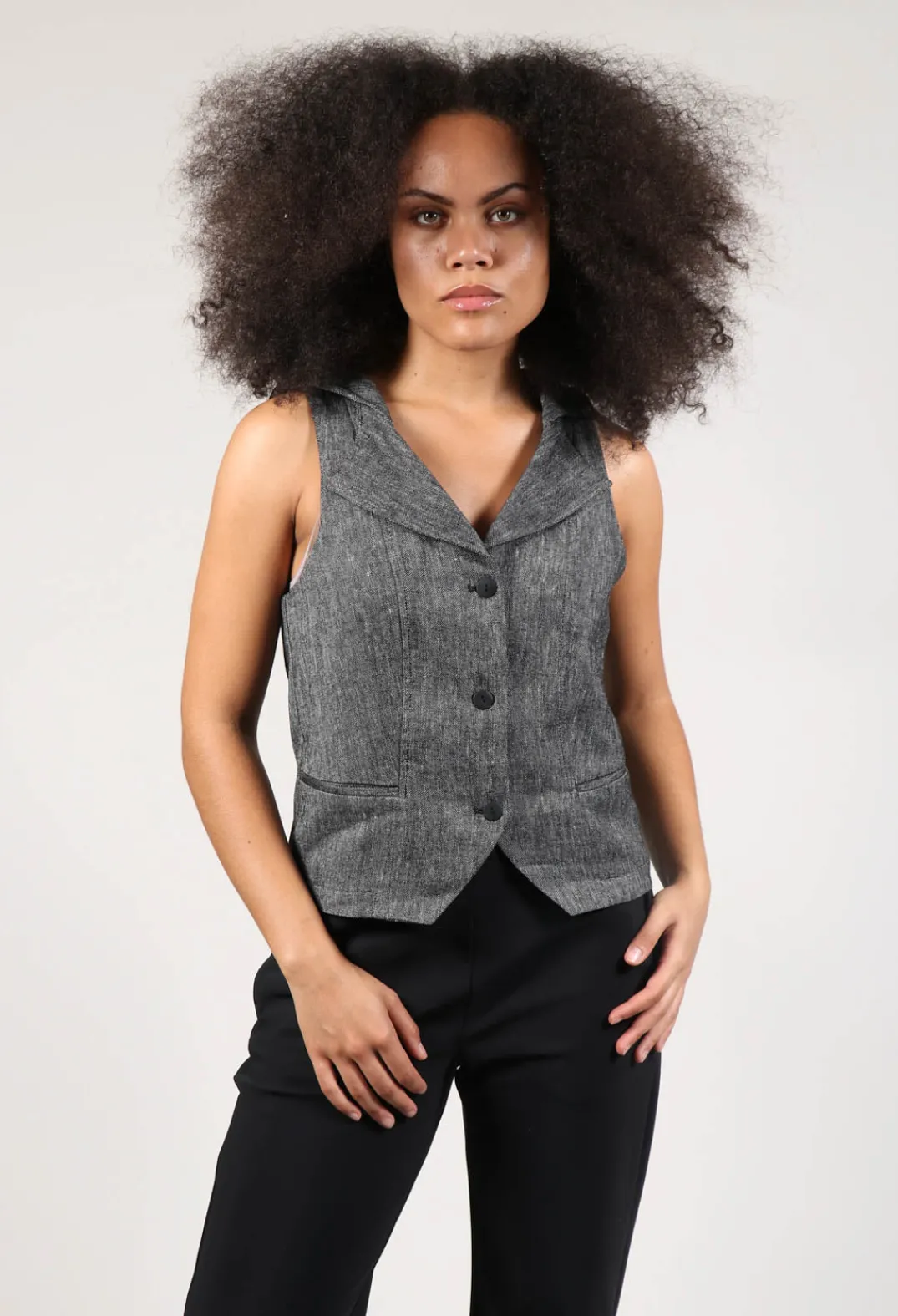 Sarah Pacini Tops^Hooded Waistcoat in Grey