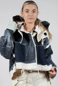 Rundholz Dip Jackets^Hooded Zip-Up Jacket in Denim Print