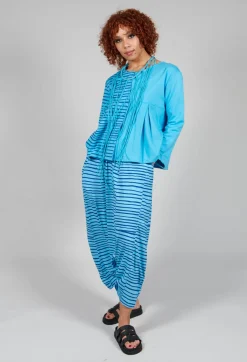 Bread and Butter Trousers^Jersey Drop-Crotch Trousers in Turquoise with Blue Lines