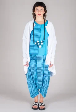 Bread and Butter Trousers^Jersey Drop-Crotch Trousers in Turquoise with Blue Lines