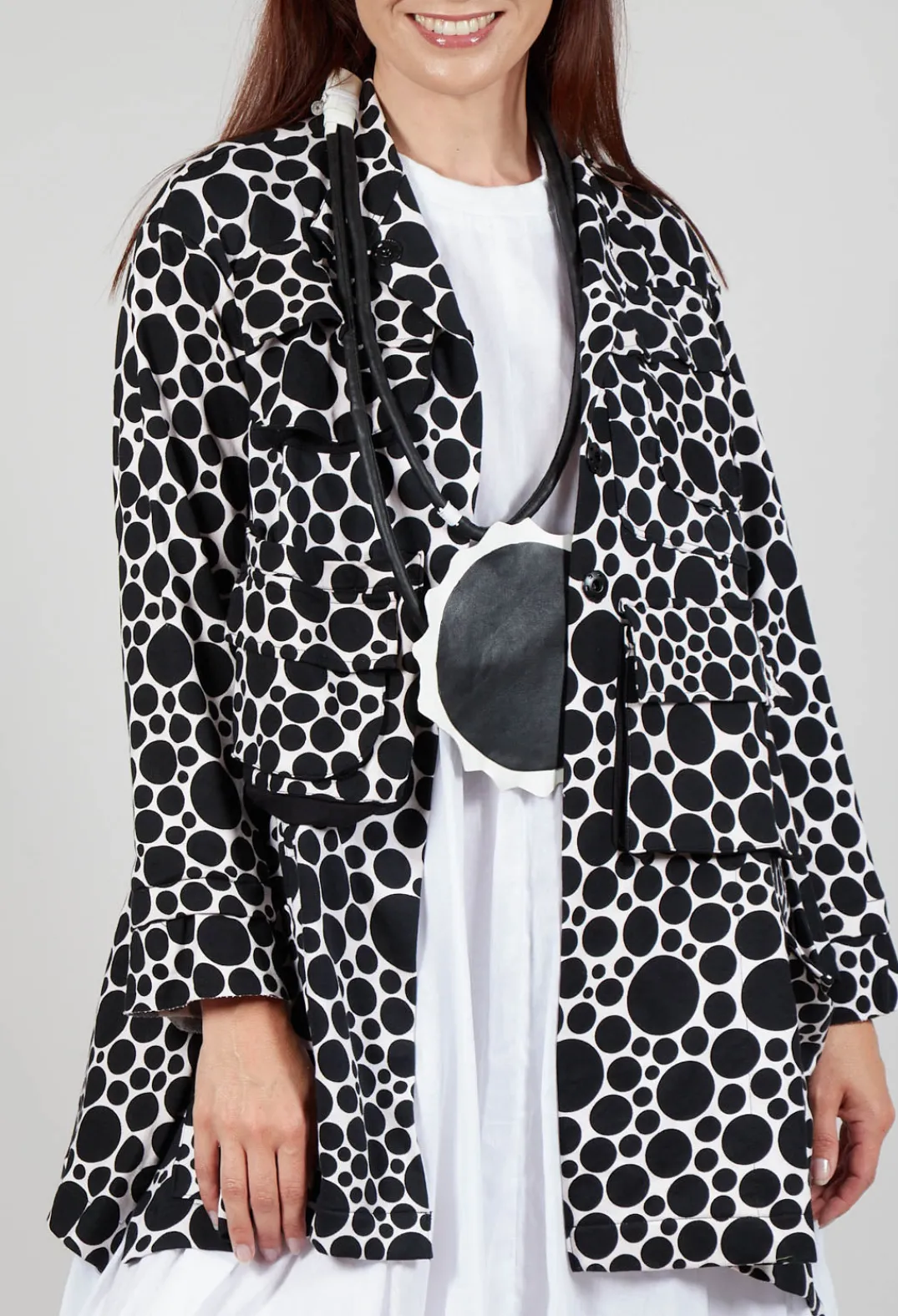 Bread and Butter Jackets^Jersey Jacket in White with Black Pois
