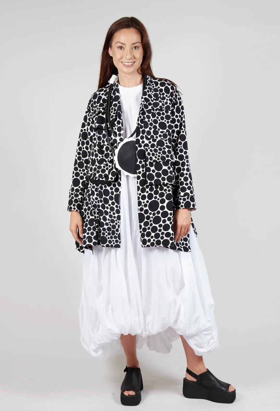 Bread and Butter Jackets^Jersey Jacket in White with Black Pois
