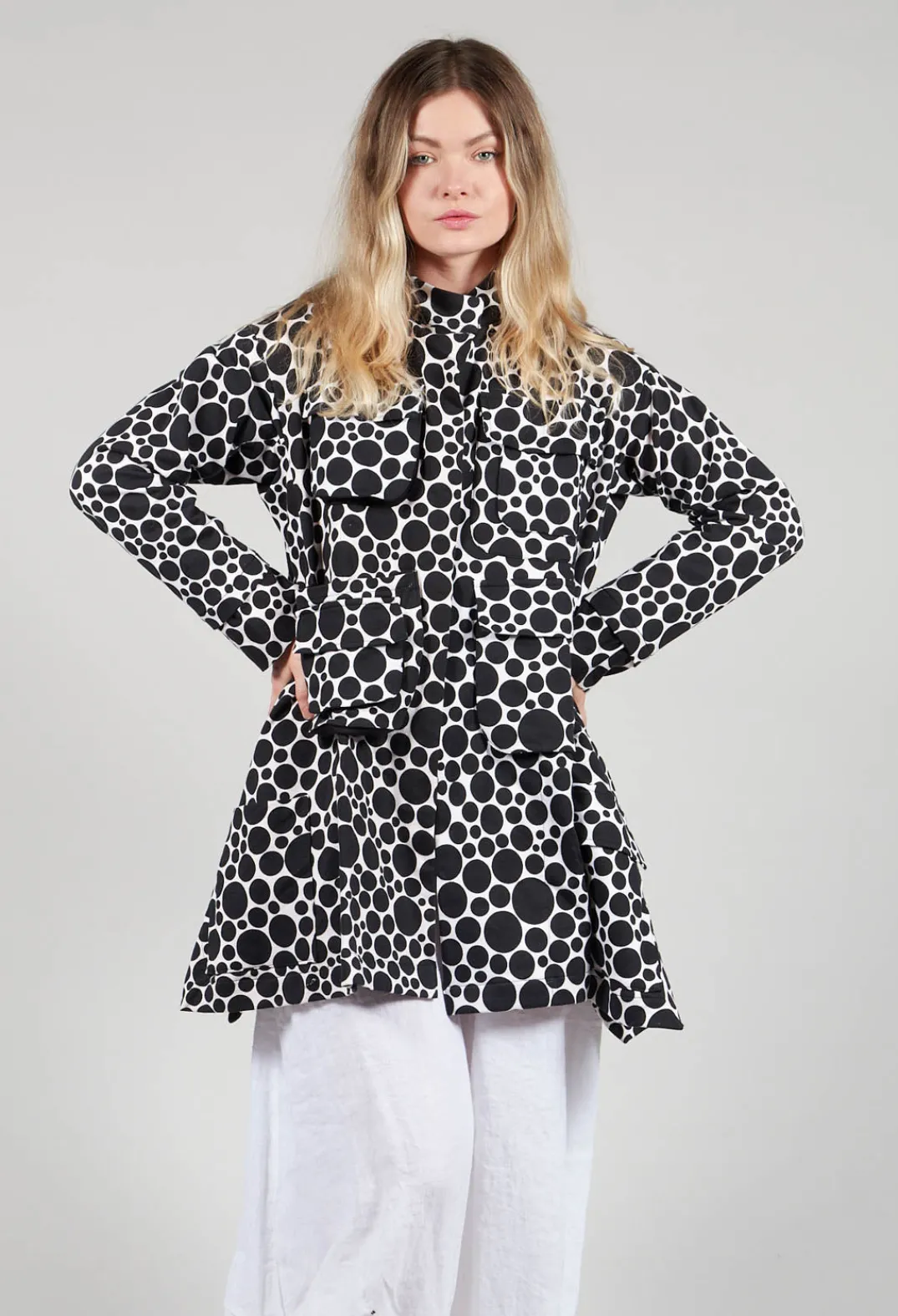 Bread and Butter Jackets^Jersey Jacket in White with Black Pois