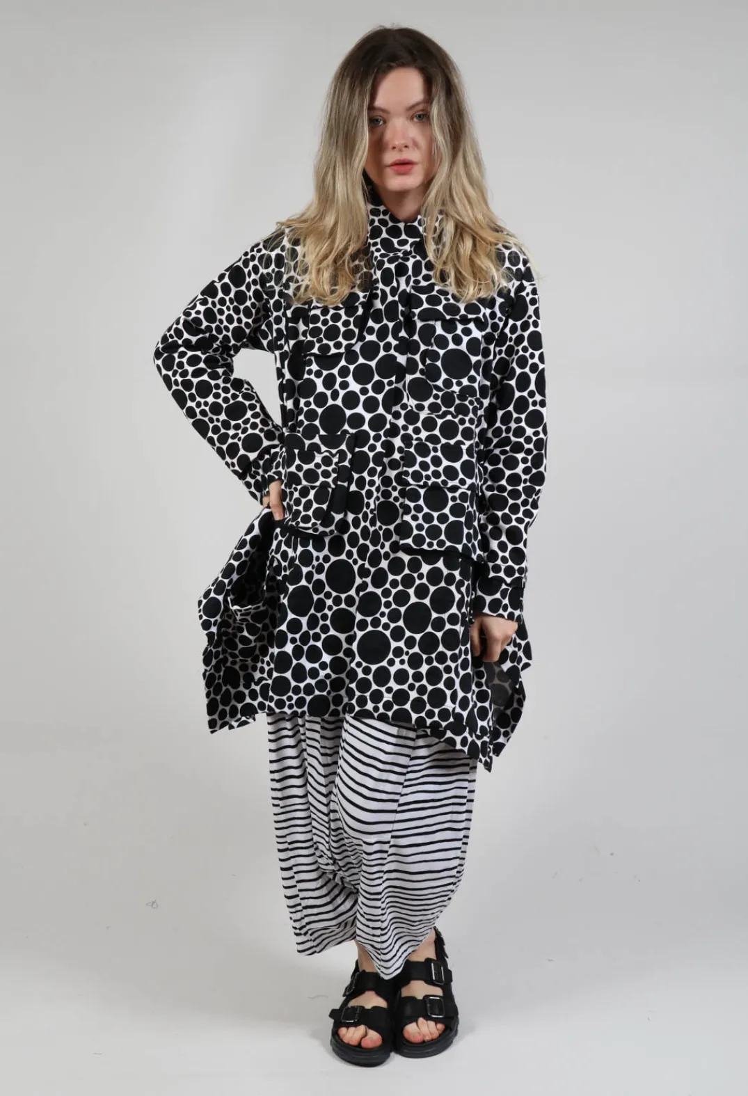 Bread and Butter Jackets^Jersey Jacket in White with Black Pois