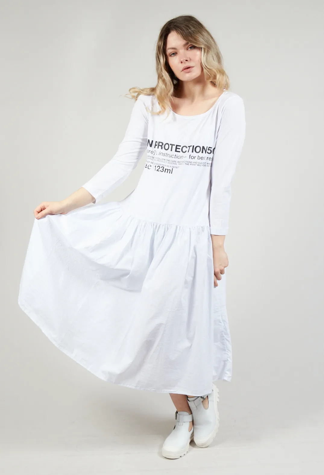 Rundholz Black Label Dresses^Jersey Top Dress with Lettering Motif in White Print